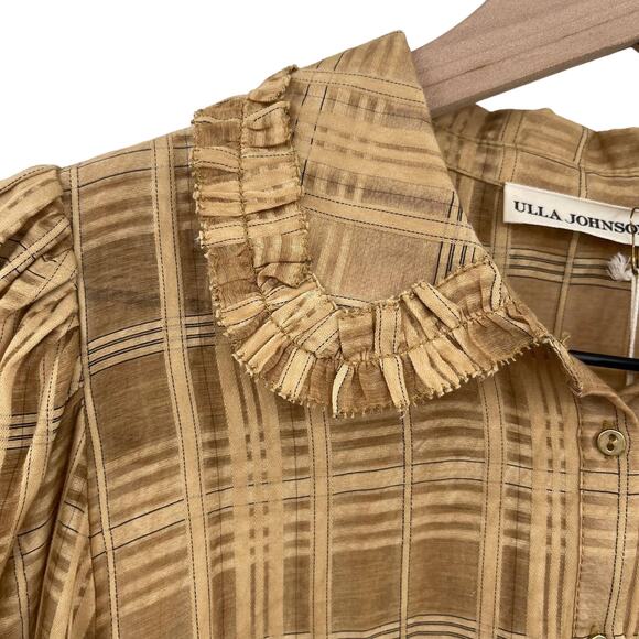 NWT Ulla Johnson Circe Plaid Blouse Chamomile Size 0 Ruffle‎ Puff Sleeve Blouson - Picture 9 of 16